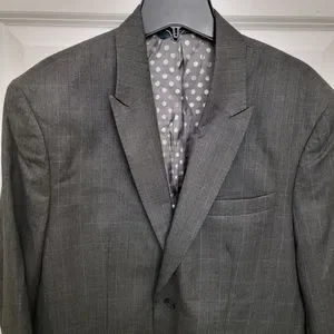 PERRY ELLIS Slim Fit Plaid Blazer In CHARCOAL Gray