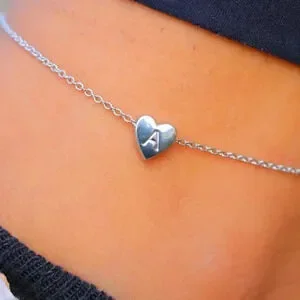 PERSONALIZED❤️HEART CHARM - A To Z DAINTY SILVER INITIAL ANKLET GIRL ELDM22302
