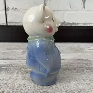 Piggy Bank RARE Vintage BREAK TO OPEN Pig 1940 Blue Overalls MCM