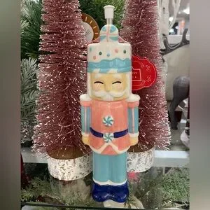 Pink Christmas Nutcracker Ceramic Oil & Vinegar Cruet Bottle NWT