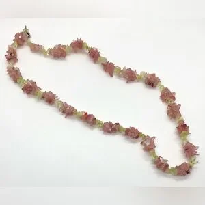 Pink/Green Chunky Long Beaded Necklace Vintage Boho Coastal Classic Preppy