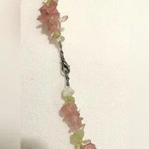 Pink/Green Chunky Long Beaded Necklace Vintage Boho Coastal Classic Preppy