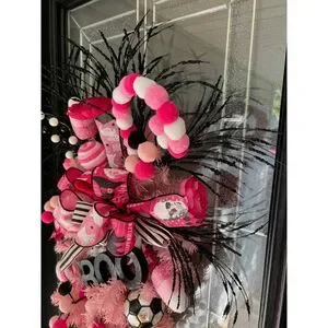 Pink Halloween Swag Wreath For Front Door With BOO Sign