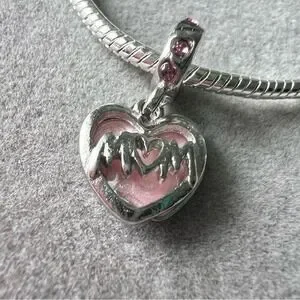 Pink Mom Heart Charm Fits PANDORA‎