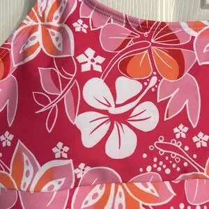 Pink Orange White Bikini Swim Top Size Large Floral Tropical Adjustable