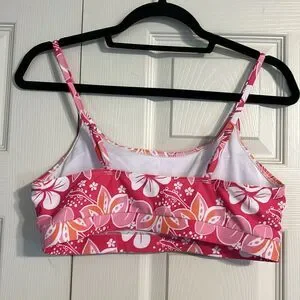 Pink Orange White Bikini Swim Top Size Large Floral Tropical Adjustable