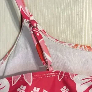 Pink Orange White Bikini Swim Top Size Large Floral Tropical Adjustable