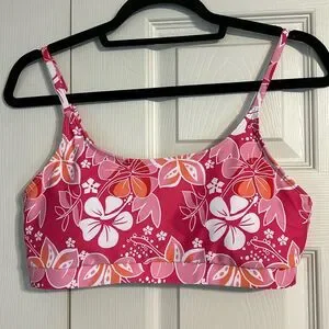 Pink Orange White Bikini Swim Top Size Large Floral Tropical Adjustable