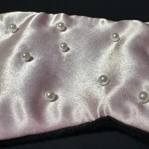 Pink Satin Sleep Mask With Pearl Accents Soft Lined Eye Cover