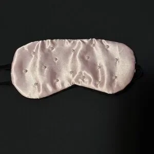 Pink Satin Sleep Mask with Pearl Accents Soft Lined Eye Cover