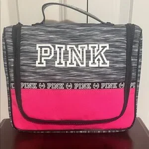 PINK Victoria's Secret Makeup Toiletry Hanging Travel Pink Black Logo Bag Case