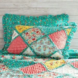 Pioneer Woman Petal Party Pillow Sham Set King Size 2Pc Reversible Patchwork NEW