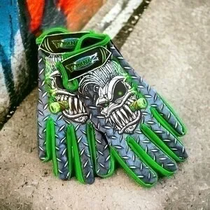 PiranaZ Psycho Speed Skull Racing Gloves Green Unisex