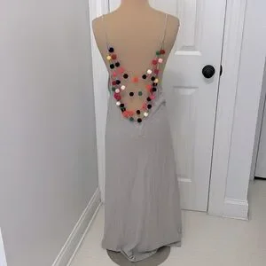 Pitusa Pom Pom Necklace Maxi Dress Cover Up Gray