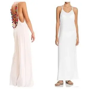 Pitusa Pom Pom Necklace Maxi Dress Cover Up Gray