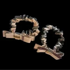 Plaid Metal Plack Bow Hair Tie Scrunchie (Set Of 2)