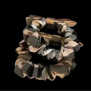 Plaid Metal Plack Bow Hair Tie Scrunchie (Set Of 2)