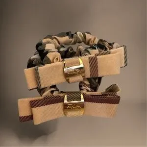Plaid Metal Plack Bow Hair Tie Scrunchie (Set of 2)