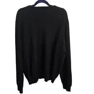 Polo Ralph Lauren Black 100% Lambswool V Neck Classic Sweater Size XL