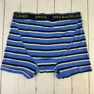 Polo Ralph Lauren Blue Striped Classic-Fit Cotton Boxer Briefs Underwear Medium