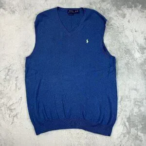 Polo Ralph Lauren Bundle Mens Pima Cotton V-Neck Sweater Vest Blue & Grey XLT