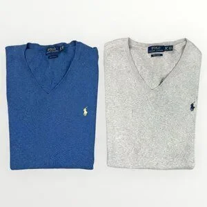 Polo Ralph Lauren Bundle Mens Pima Cotton V-Neck Sweater Vest Blue & Grey XLT