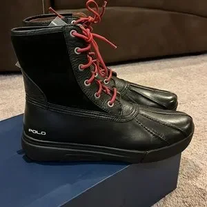 Polo Ralph Lauren Declan Winter Rain Duck Boots Black Leather Mens Size 8.5
