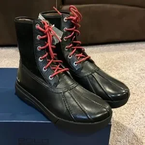 Polo Ralph Lauren Declan Winter Rain Duck boots black leather Mens Size 8.5