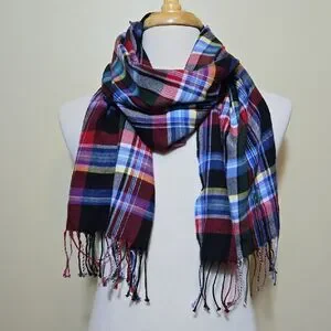 Polo Ralph Lauren Unisex Plaid Cotton Scarf Fringe Multicolor Preppy Academia