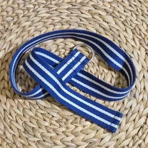Polo Ralph Lauren Youth 12 Blue White Stripes Ribbon Style Belt D Ring Preppy