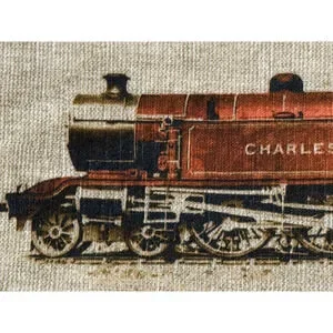 POTTERY BARN 16”x26” Cream/Rust Train 100% Cotton Lumbar Pillow Cover EUC - RARE