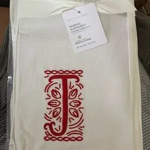 Pottery Barn “J” Nordic Alphabet Cotton/Linen Tea Towels - Set Of 2