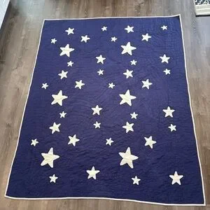 Pottery Barn Kids Star Twin Quilt Coverlet Navy White Reversible EUC