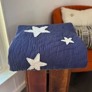 Pottery Barn Kids Star Twin Quilt Coverlet Navy White Reversible EUC