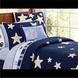 Pottery Barn Kids Star Twin Quilt Coverlet Navy White Reversible EUC