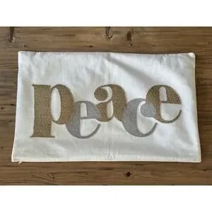 Pottery Barn Winter Peace Lumbar Pillow Cover 16x26 Ivory Gold Silver Neutral
