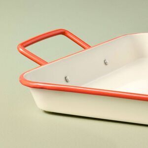 Powder-Coated Metal Rectangular Serving Tray Cream Cream/Orange