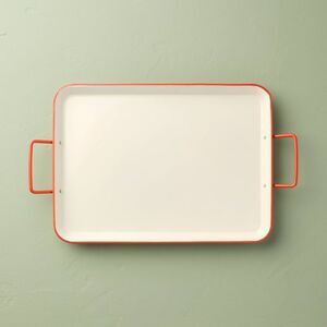 Powder-Coated Metal Rectangular Serving Tray Cream Cream/Orange