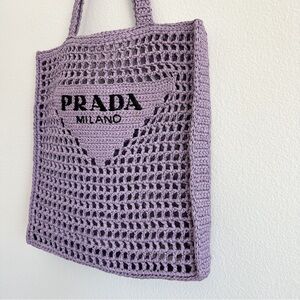 Prada “Lily” Purple Raffia Embroidered Logo Tote Shoulder Bag