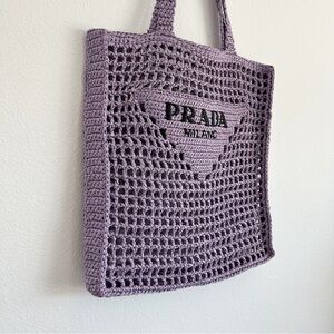 Prada “Lily” Purple Raffia Embroidered Logo Tote Shoulder Bag