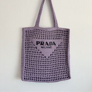 Prada “Lily” Purple Raffia Embroidered Logo Tote Shoulder Bag