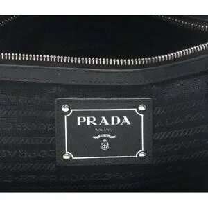 Prada Vitello Daino Logo Leather Bauletto Bag Nero‎ Black Authenticity Card Mint
