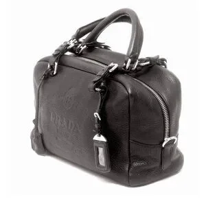 Prada Vitello Daino Logo Leather Bauletto Bag Nero‎ Black Authenticity Card Mint