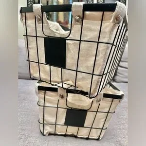 PREMIER HOUSEWARES 2-pcs Metal Wire Storage Baskets & Fabric Liners#0715253