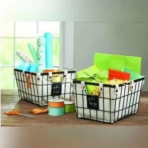 PREMIER HOUSEWARES 2-pcs Metal Wire Storage Baskets & Fabric Liners#0715253