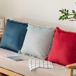 Premium Soft Velvet Decorative 18x18 Pillowcase With Tassels