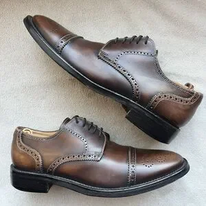 Pronto Uomo Firenze Brown Leather Cap Toe Oxford Lace Up Dress Shoe Men’s 8.5