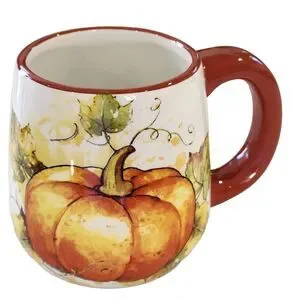 Pumpkin Design Ceramic Coffee Mug Shabby Chic Style 14 Oz