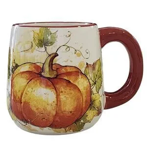 Pumpkin Design Ceramic Coffee Mug Shabby Chic Style 14 oz