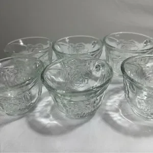 Punch Cups Vintage Clear Pressed Glass Rose Design Set Of 8